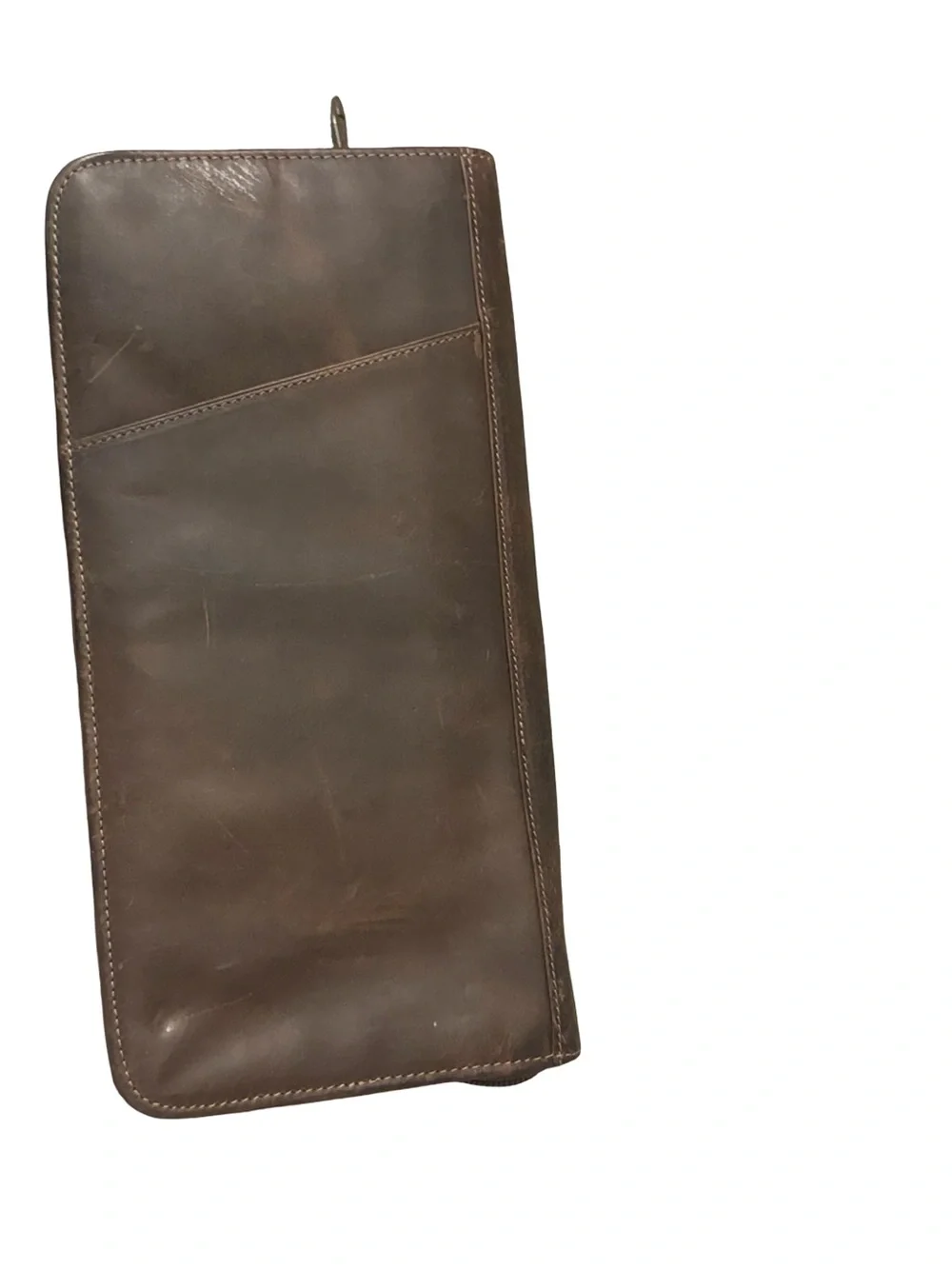 Classic Brown Full Grain Leather Zip Travel Organizer Wallet